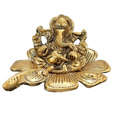 Oxidized Golden Metal Flower Lord Ganesha Idol